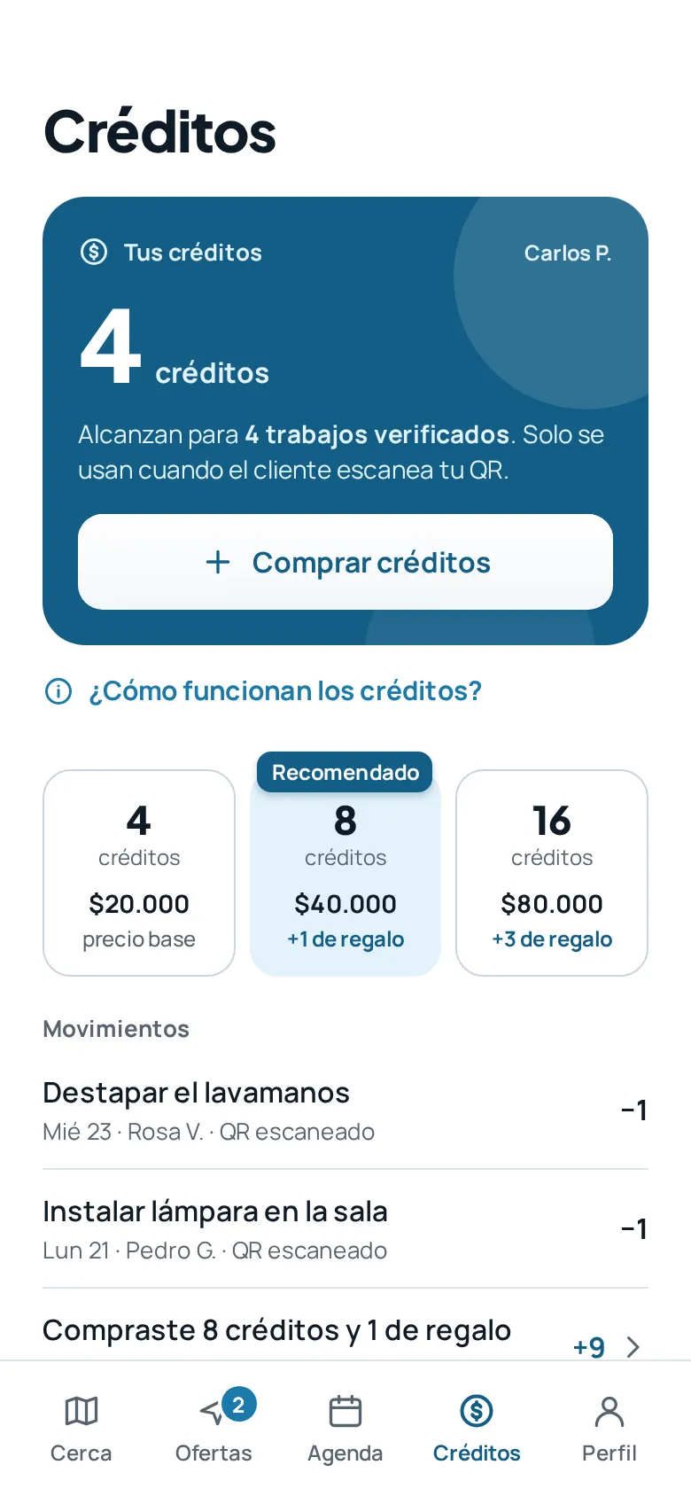 La billetera de créditos en la app de Ranco