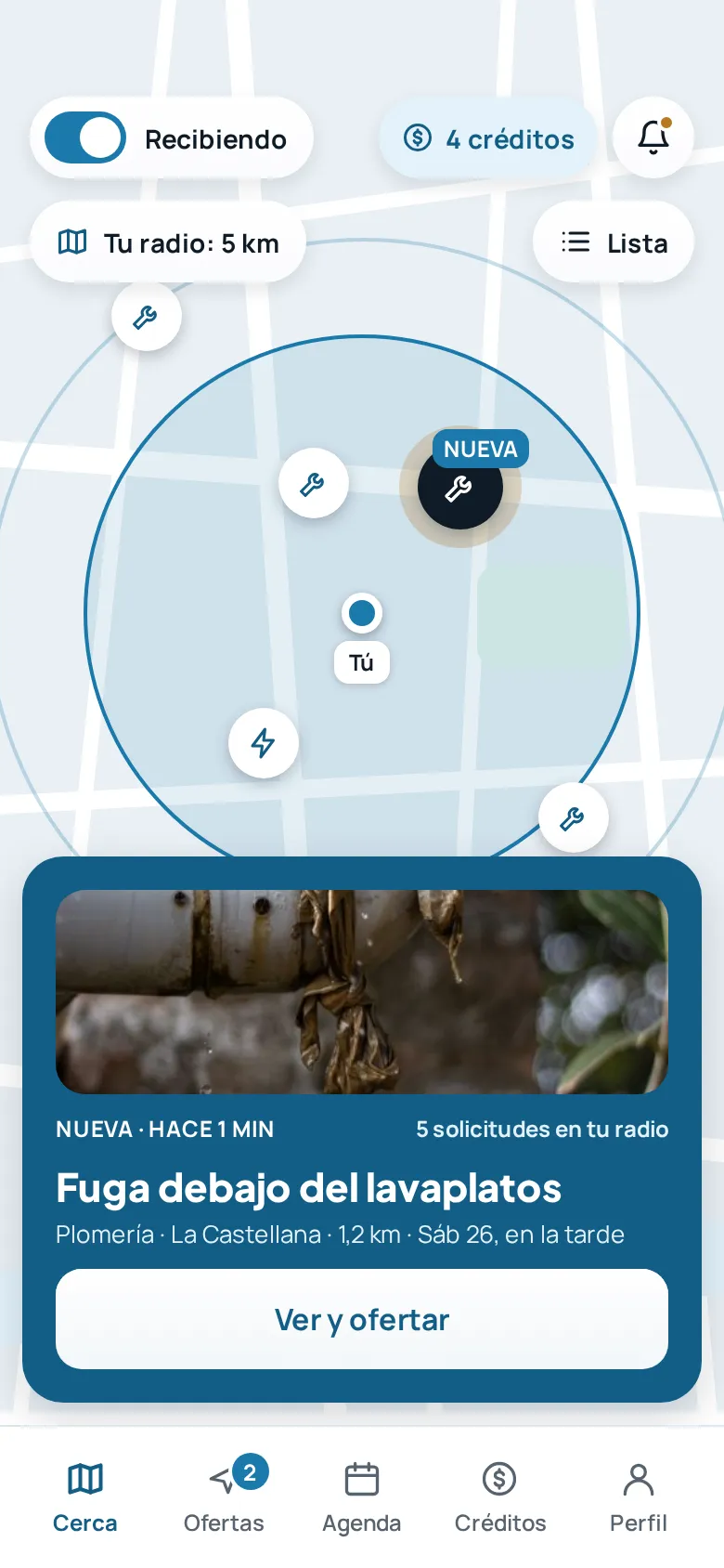 El mapa de Ranco con una solicitud nueva cerca del profesional