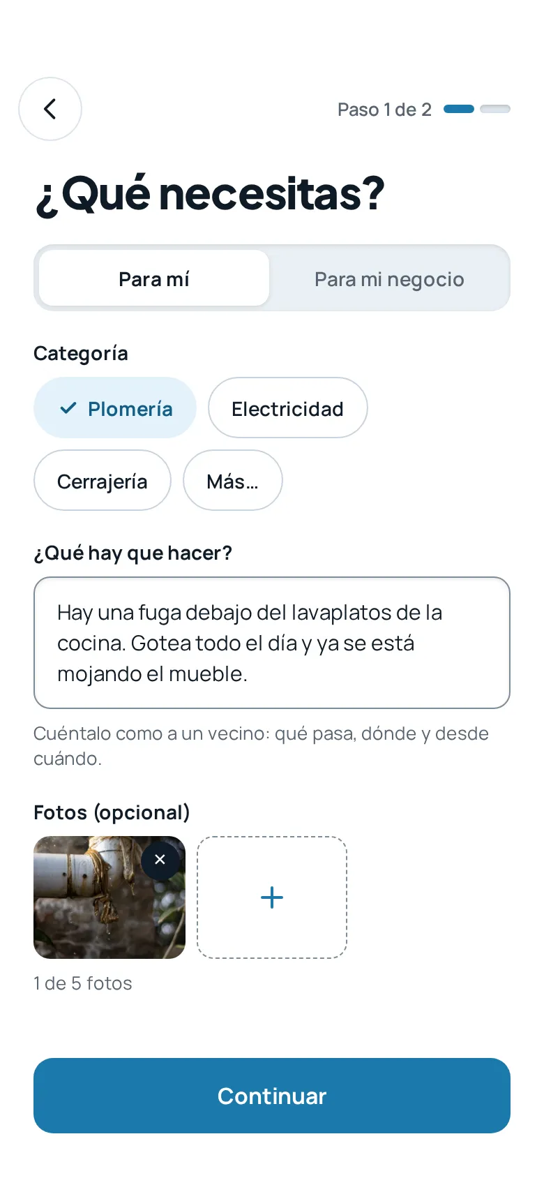 La pantalla para publicar lo que necesitas en Ranco